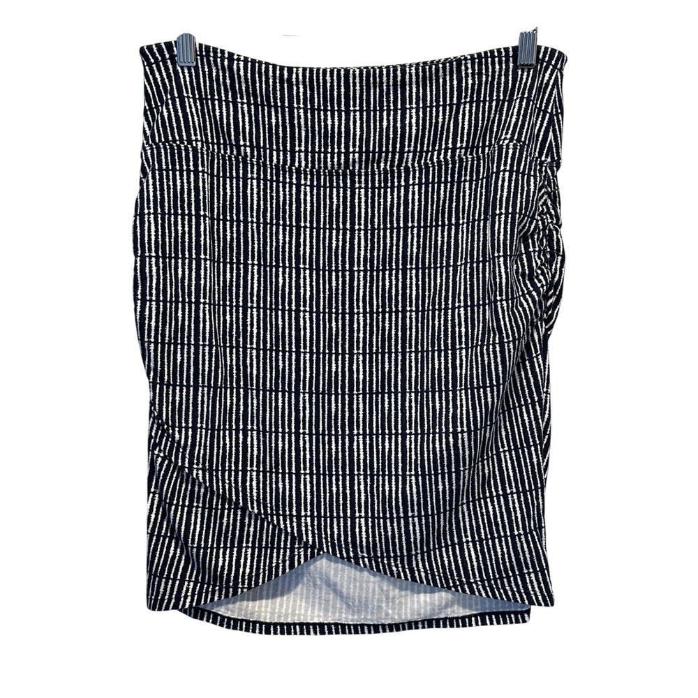 Athleta Skirt Womens Medium Navy‎ White Striped Ruched Tulip Hem Casual Resort